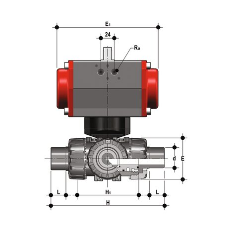 TKDDC/CP DA - Vanne à boisseau sphérique DUAL BLOCK® 3 voies à commande pneumatique DN 10:50