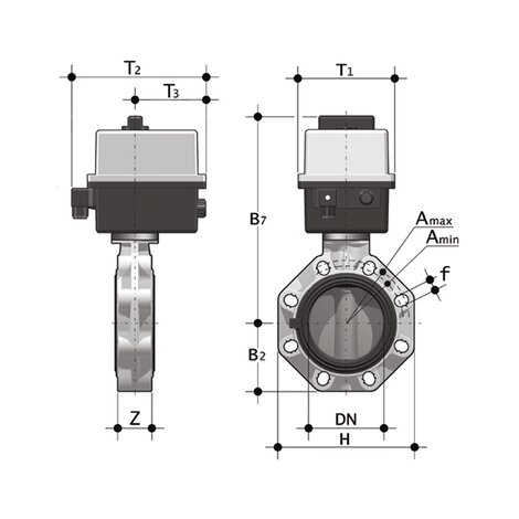 FKOV/CE 90-240V AC - Vanne papillon à commande électrique DN 40:100