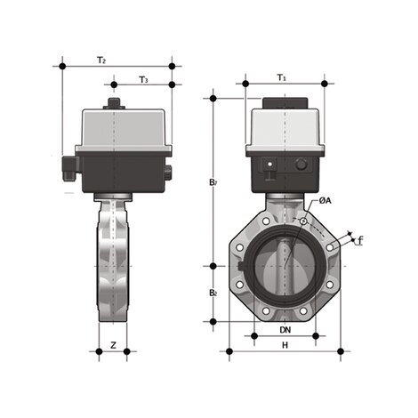 FKOC/CE 24V AC/DC LUG ISO-DIN - Vanne papillon à commande électrique DN 65:100