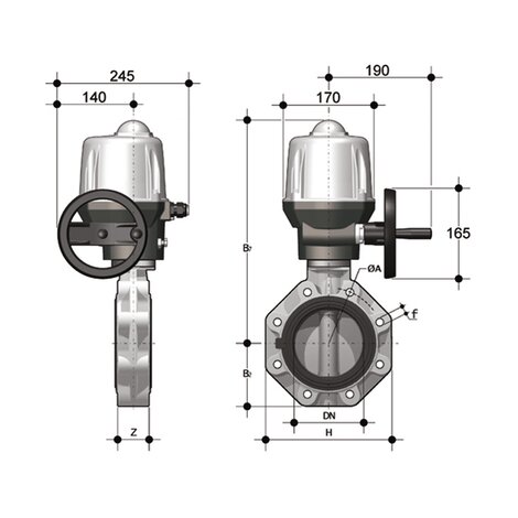 FKOV/CE 90-240V AC LUG ANSI - Vanne papillon à commande électrique DN 125:200
