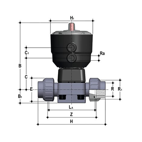 DKUFV/CP NC - Vanne à membrane à commande pneumatique PN10 DN 15:65