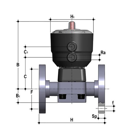 DKOAF/CP NO - Vanne à membrane à commande pneumatique PN10 DN 15:65