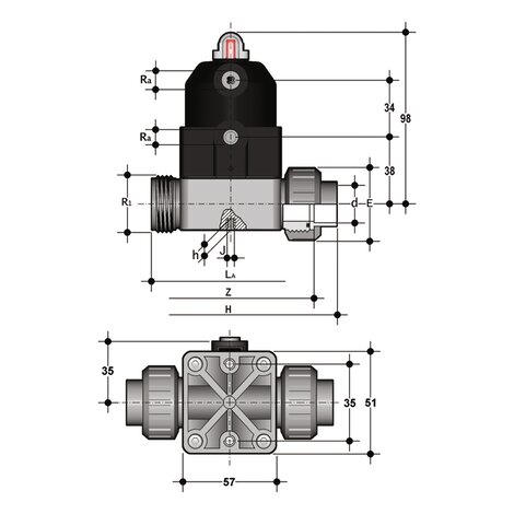 CMUIM/CP NO - Vanne à membrane compacte avec actionneur pneumatique DN 12:15