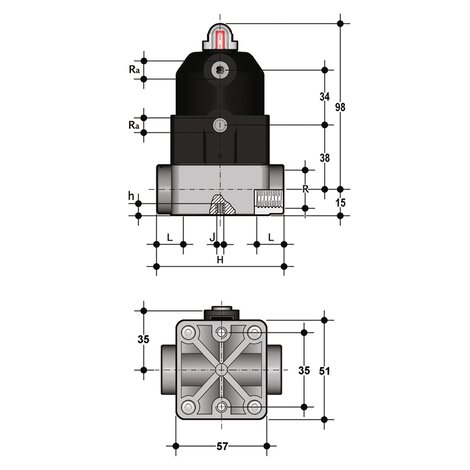 CMFM/CP NO - Vanne à membrane compacte avec actionneur pneumatique DN 12:15
