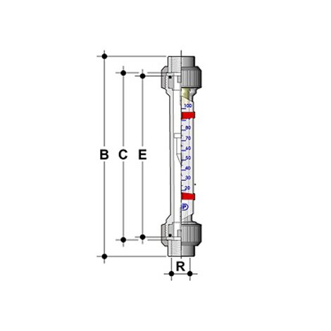 Disegno quotato di flussimetro 58x45
