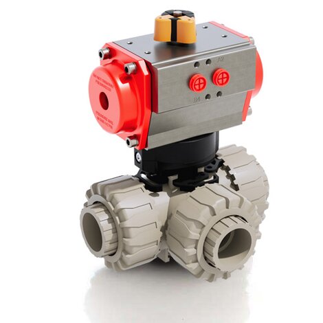 Immagine della LKDIM/CP DA in PP-H - Valvola a sfera a 3 vie DUAL BLOCK® a comando pneumatico DN 10÷50