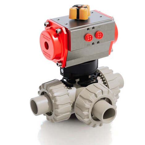 Immagine della TKDDM/CP SA in PP-H - Valvola a sfera a 3 vie DUAL BLOCK® a comando pneumatico DN 10÷50