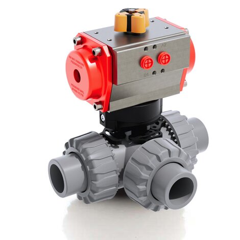 Render di TKDAC/CP SA/DN - Valvola a sfera a tre vie DUAL BLOCK® a comando pneumatico in PVC-C DN 10÷50