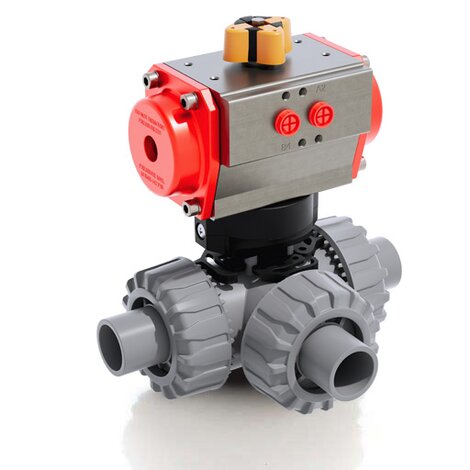 TKDDC/CP DA - Vanne à boisseau sphérique DUAL BLOCK® 3 voies à commande pneumatique DN 10:50