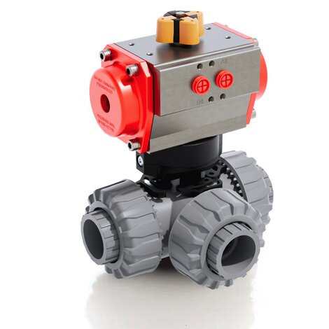TKDIC/CP DA - Vanne à boisseau sphérique DUAL BLOCK® 3 voies à commande pneumatique DN 10:50
