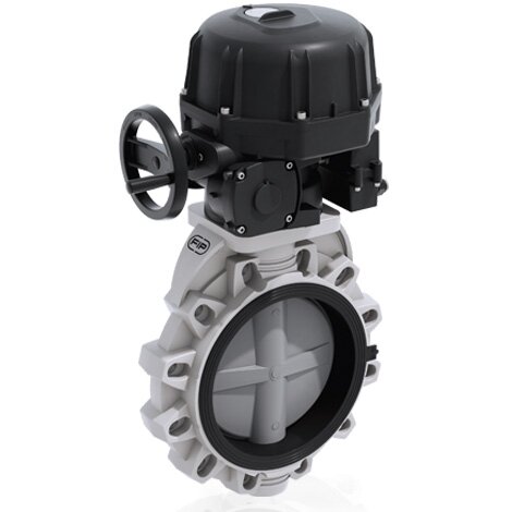 Render di  FKOC/CE 24V AC/DC - Valvola a farfalla a comando elettrico in PVC-C DN 250÷300