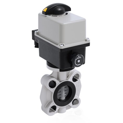 Render di FKOC/CE 90-240V AC - Valvola a farfalla a comando elettrico in PVC-C DN 40÷65