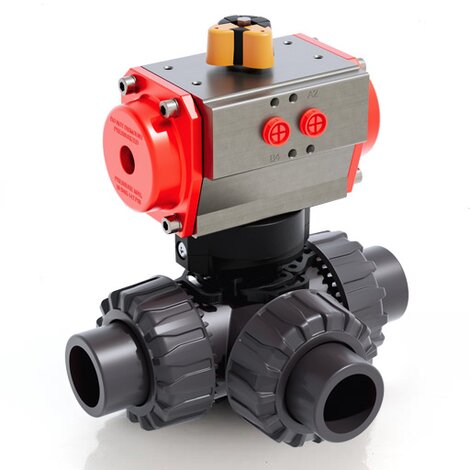 Render di LKDAV/CP DA/DN - Valvola a tre vie in PVC-U a comando pneumatico DN 10÷50