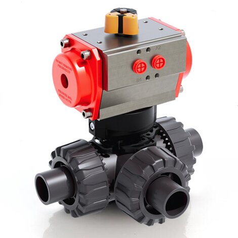 Render di LKDDV/CP DA/DN - Valvola a tre vie in PVC-U a comando pneumatico DN 10÷50