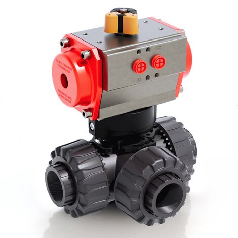 Render di LKDFV/CP SA/DN - Valvola a tre vie in PVC-U a comando pneumatico DN 10÷50