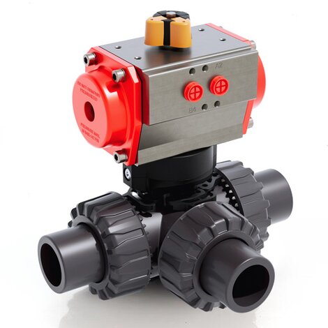 LKDJV/CP SA - Vanne à boisseau sphérique DUAL BLOCK® 3 voies à commande pneumatique DN 10:50