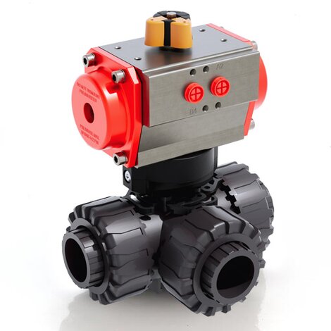 LKDIV/CP SA - Vanne à boisseau sphérique DUAL BLOCK® 3 voies à commande pneumatique DN 10:50