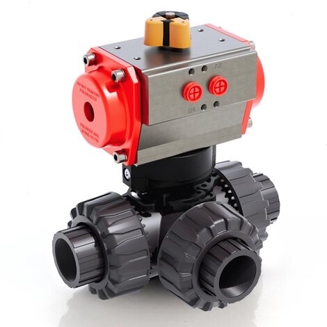 LKDNV/CP SA - Vanne à boisseau sphérique DUAL BLOCK® 3 voies à commande pneumatique DN 10:50