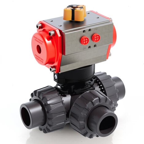 TKDAV/CP DA - Vanne à boisseau sphérique DUAL BLOCK® 3 voies à commande pneumatique DN 10:50