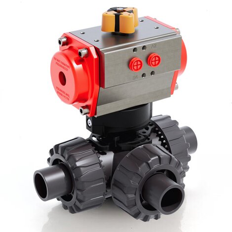 TKDDV/CP DA - Vanne à boisseau sphérique DUAL BLOCK® 3 voies à commande pneumatique DN 10:50