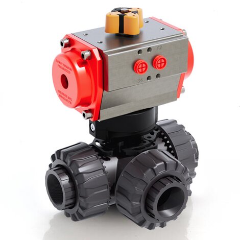 TKDFV/CP DA - Vanne à boisseau sphérique DUAL BLOCK® 3 voies à commande pneumatique DN 10:50