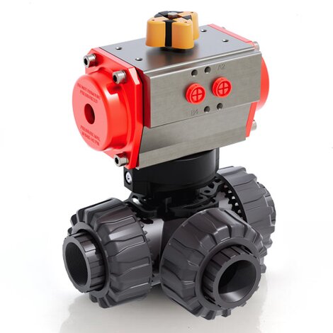 TKDFV/CP SA - Vanne à boisseau sphérique DUAL BLOCK® 3 voies à commande pneumatique DN 10:50