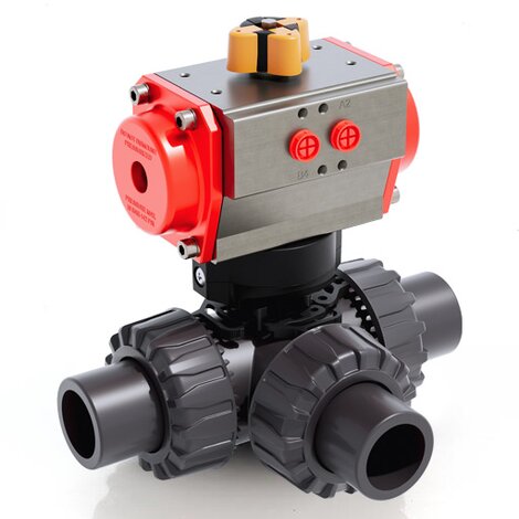TKDJV/CP DA - Vanne à boisseau sphérique DUAL BLOCK® 3 voies à commande pneumatique DN 10:50