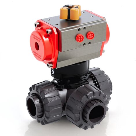 TKDIV/CP SA - Vanne à boisseau sphérique DUAL BLOCK® 3 voies à commande pneumatique DN 10:50