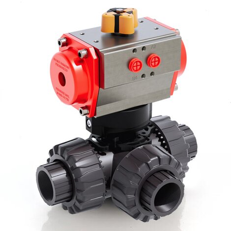 TKDNV/CP SA - Vanne à boisseau sphérique DUAL BLOCK® 3 voies à commande pneumatique DN 10:50