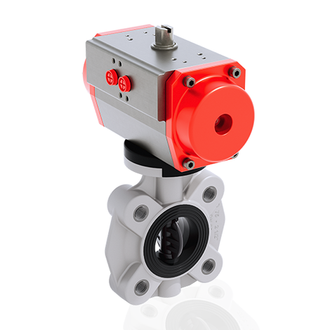 Render di FKOV/CP NO LUG ANSI - Valvola a farfalla in PVC-U a comando pneumatico DN 65
