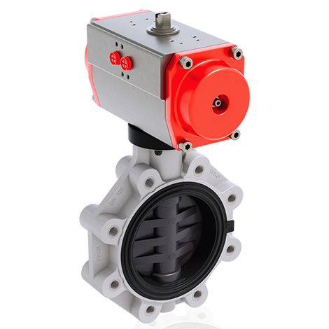Render di FKOV/CP NC LUG ISO DIN - Valvola a farfalla in PVC-U a comando pneumatico DN 100÷200
