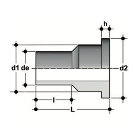 Disegno quotato di QBXM SDR11 - Collare a codolo corto in PP-H 
