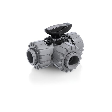 Render della valvola a sfera a 3 vie DUAL BLOCK® LKDIC - DN 10:50 in PVC-C