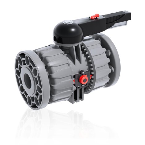 Render della valvola a sfera a due vie DUAL BLOCK® VKDOC - DN 65÷100 in PVC-C