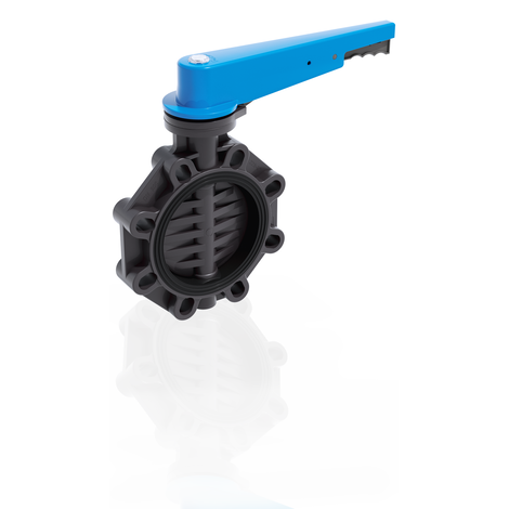 Render di FEOV/LM - Valvola a farfalla a comando manuale - DN 40:200 in PVC-U