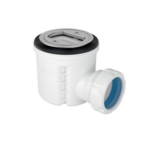 Bonde pour receveur de douche hauteur réduite, siphon extractible 50mm, avec système de fixation par bride métallique. Sans capot. S´adapte aux receveurs de douche extra-plats synthétiques e