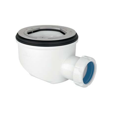 Bonde pour receveur de douche hauteur réduite, siphon extractible 50mm, avec système de fixation par bride métallique. Sans capot. S´adapte aux receveurs de douche extra-plats synthétiques e