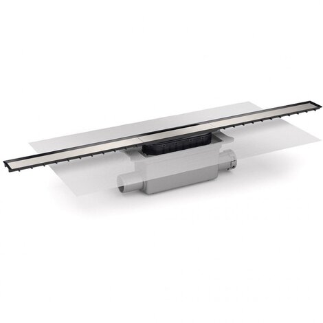 Caniveau avec grille largeur 40mm en différentes longueurs. Siphon démontable, filtre à cheveux. Sortie latérale à coller 40F/50M . Avec membrane géotextile prémontée (600x600mm