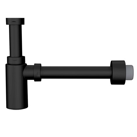 ABS. Siphon bouteille extensible avec regard, sortie horizontale avec rallonge et cache. Finition noire mate.