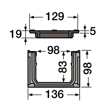 Caniveau avec grille fonte - B125 - L100 int/130 ext Connecto
