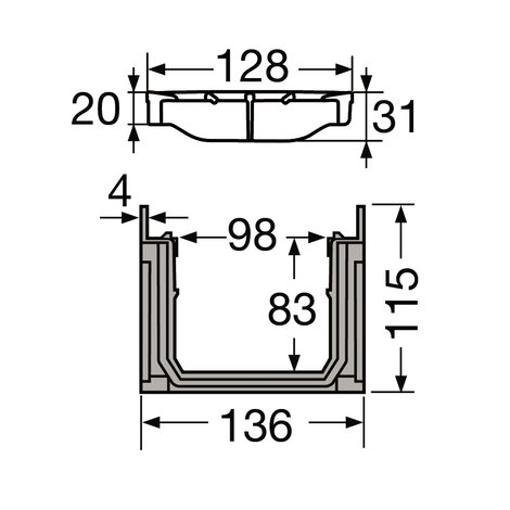 Caniveau avec grille composite - B125 - L100 int/130 ext Connecto