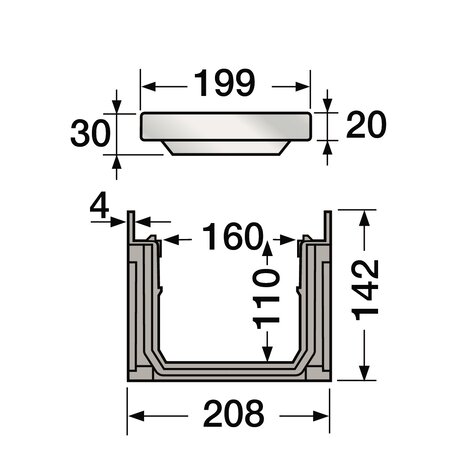 Caniveau avec grille acier - B125 - L150 int/200 ext Connecto