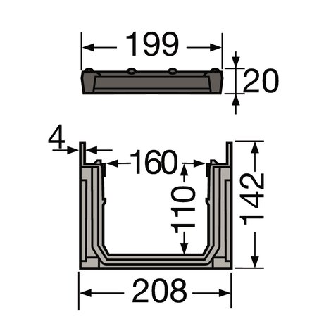 Caniveau avec grille fonte - B125 - L150 int/200 ext Connecto