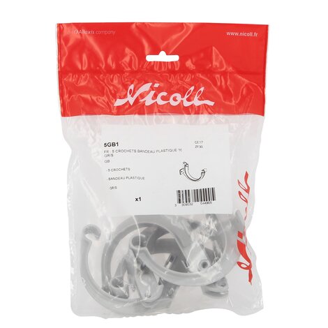 5 CROCHETS BANDEAU PLASTIQUE 16 GRIS