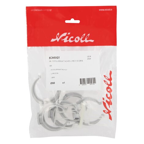 5 COLLIERS/ATTACHES LYRE D 50 GRIS