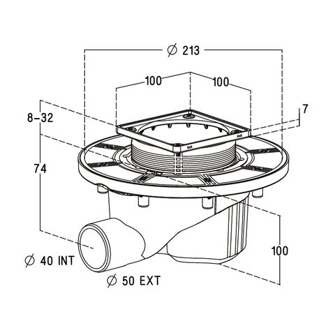 SIPHON HORIZONT.CADRE INOX 10X10 NICOLL