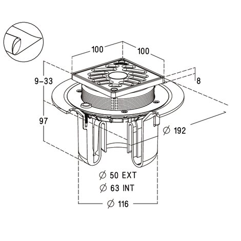 SIPHON VERT.CADRE+GR. PVC + NATTE NICOLL