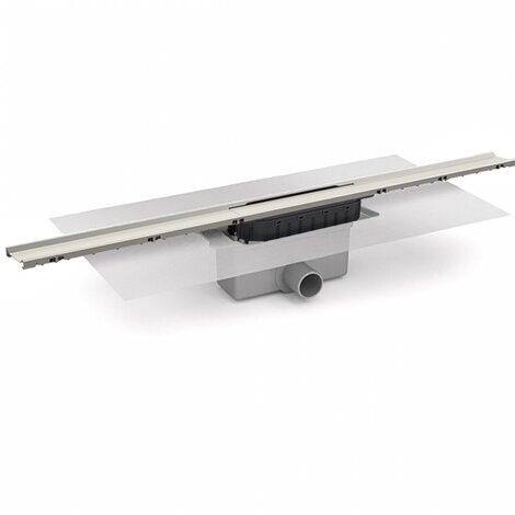 Caniveau avec grille largeur 40mm en différentes longueurs. Siphon démontable, filtre à cheveux. Sortie horizontale à coller 40F/50M. Avec membrane géotextile prémontée (600x600 mm).