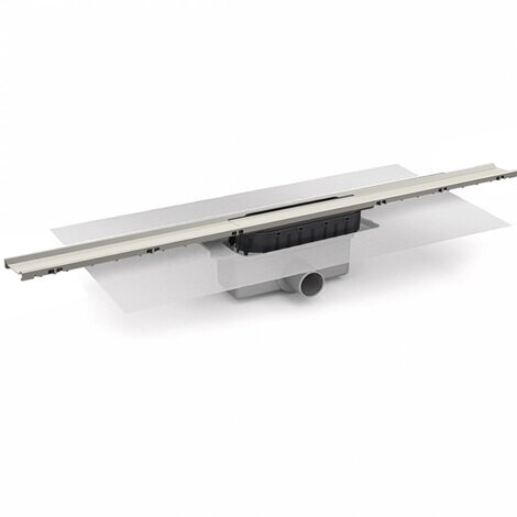 Caniveau avec grille largeur 40mm en différentes longueurs. Siphon démontable, filtre à cheveux. Sortie horizontale à coller 40F/50M. Avec membrane géotextile prémontée (600x600 mm).