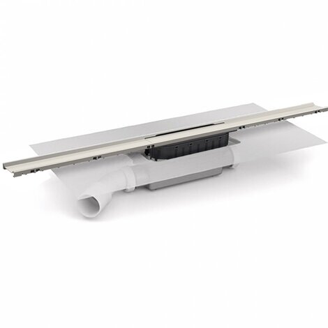 Caniveau avec grille largeur 40mm en différentes longueurs. Siphon démontable, filtre à cheveux. Sortie latérale orientable 40M/50M. Avec membrane géotextile prémontée (600x600 mm)
